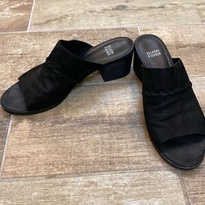 Eileen Fisher black leather mule sandal